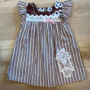 Super Boho mixed print long dress with bird patch on skirt. Super cute fabric!